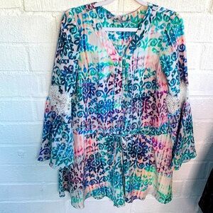 Revolve Pitanga Pastel Bell Crochet Sleeve Romper size P